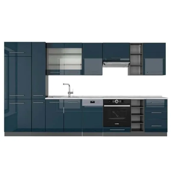 Fame-Line kök, 355 cm, PT Marble, Blank mörkblå/Antracit, Vicco