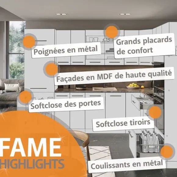 Fame-Line kök, 140 cm, PT Marble, Blank antracit/vit, Vicco