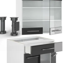 Fame-Line kök, 140 cm, PT Marble, Blank antracit/vit, Vicco