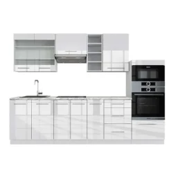 Fame-Line kök, 280 cm, PT Marble, blank vit/vit, Vicco