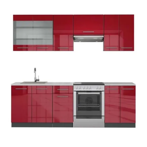 Fame-Line kök, 240 cm, PT Marble, Bordeaux högglans/antracit, Vicco