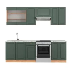 Fame-Line kök, 240 cm, PT Marble, Grön ek och guld/guld ek, Vicco