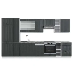 Fame-Line kök, 355 cm, PT Marble, Lanthus antracit/vit, Vicco