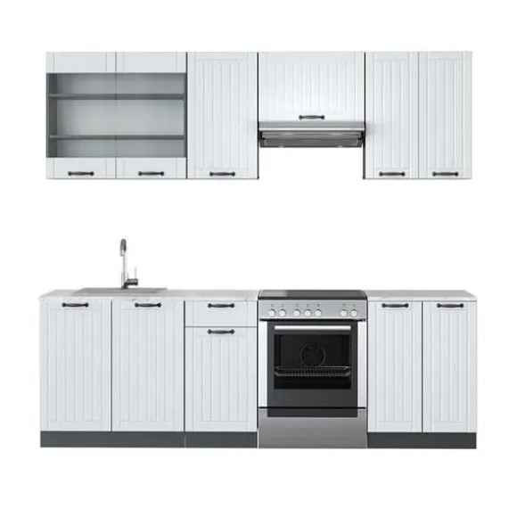 Fame-Line kök, 240 cm, PT Marble, Stuga vit/antracit, Vicco