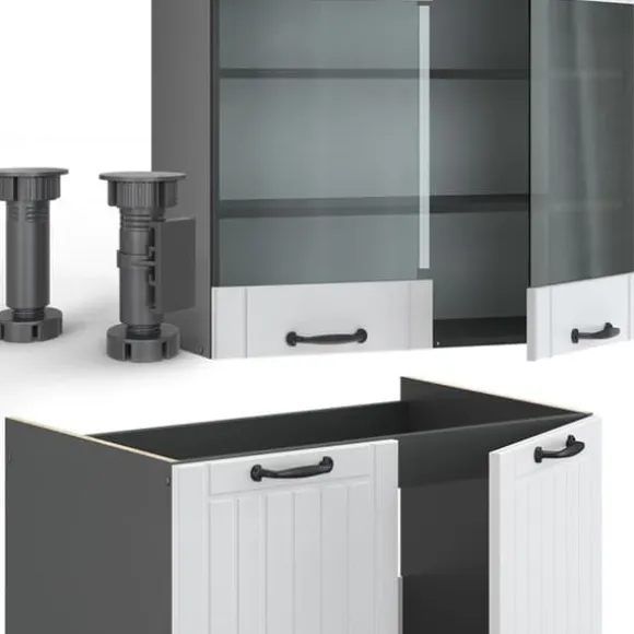 Fame-Line kök, 235 cm, PT Marble, Stuga vit/antracit, Vicco
