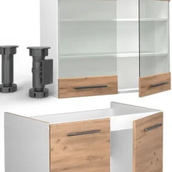 Fame-Line kök, 200 cm, PT Marmor, Gyllene/vit ek, Vicco