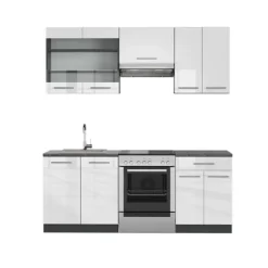 Fame-Line kök, 200 cm utan bänkskiva, blank vit/Antracit, Vicco