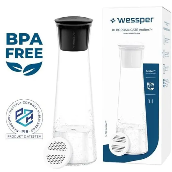 Filtreringskaraff - Wessper - K1 BOROSILIKAT Actitex™ - Borosilikatglas - 1L - Svart