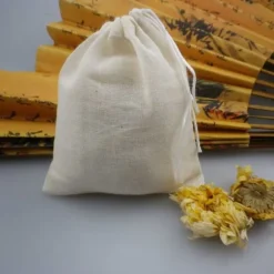 Finnätsörtpåse i bomull - 13x16cm dragsko för kryddpåse för soppa, te, kök, hem