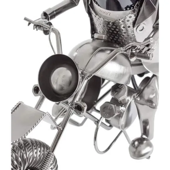 Flaskhållare - HENRY BRUBAKER - Motorcyklist - Skulptur i Metall - Presentidé - 38cm x 45cm x 16cm