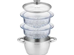 Florina ångkokare SATINA 20CM INOX 3-PIECE (2.5L POT, 2X 1.9L GLASS POT, LID)