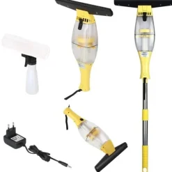 Fönsterdammsugare Set - Elektrisk fönsterputsare - Teleskopskaft och sprayflaska - 280 mm skrapa - För fönster, speglar, kakel, glas - Gul
