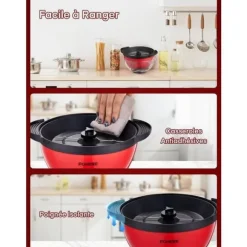 FOHERE 3,5 L Elektrisk Tyst Popcornmaskin med Non-stick Beläggning