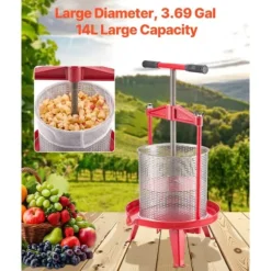 Frukt Vinpress Manuell, Vinframställningspress 3,69 Gal/14L, Rostfritt Stål