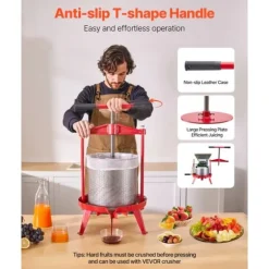 Frukt Vinpress Manuell, Vinframställningspress 3,69 Gal/14L, Rostfritt Stål