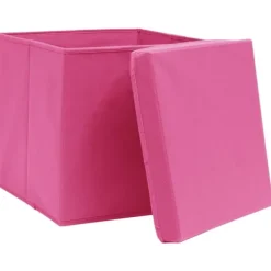 Förvaringslådor med lock 4 st 28x28x28 cm rosa