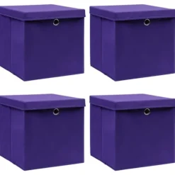 Förvaringslådor med lock 4 st 28x28x28 cm lila