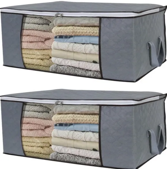 Förvaringsväska för lakan, täcken, kläder 60x43x35 cm Grå 2-pack
