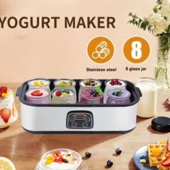 Fuleadture Elektrisk Yoghurtmaskin, LCD Display, Timer & Temperaturinställning, 8 Glas à 1400 ml, 25 W
