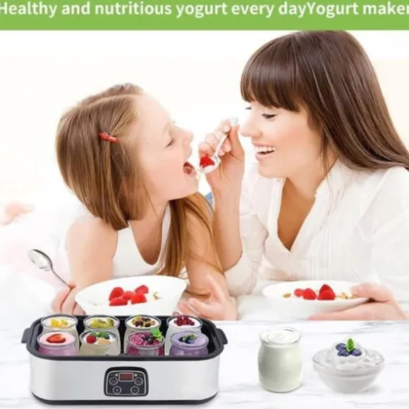 Fuleadture Elektrisk Yoghurtmaskin, LCD Display, Timer & Temperaturinställning, 8 Glas à 1400 ml, 25 W