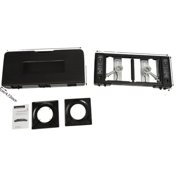 Gasgrill, Dubbelbrännare, Bärbar Design,svart