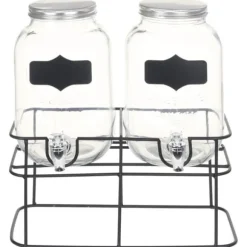 Glasbehållare med stativ 2-pack - Vintage dryckesdispenser | Volym: 2 x 4 L | Färg: Transparent