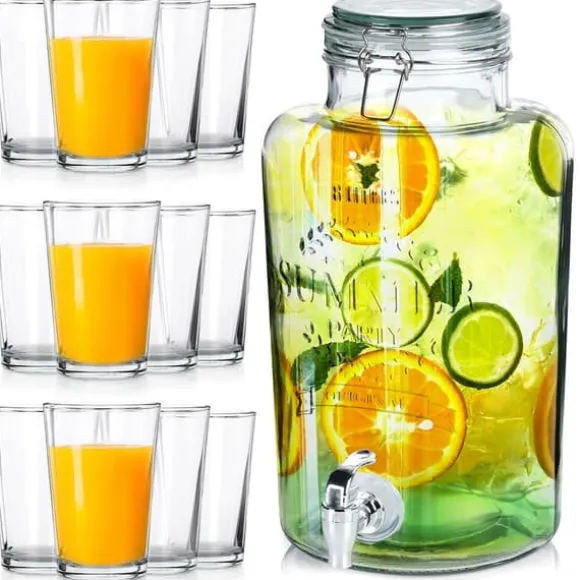 Glasburk med kran 8 l + 12 glas 200 ml