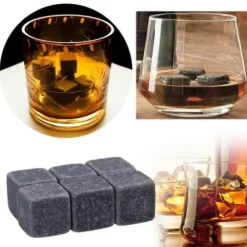 GL05293-Återanvändbara whiskystenar med påse. 6 stycken. isbitar. kylare. bröllopspresent. Jul