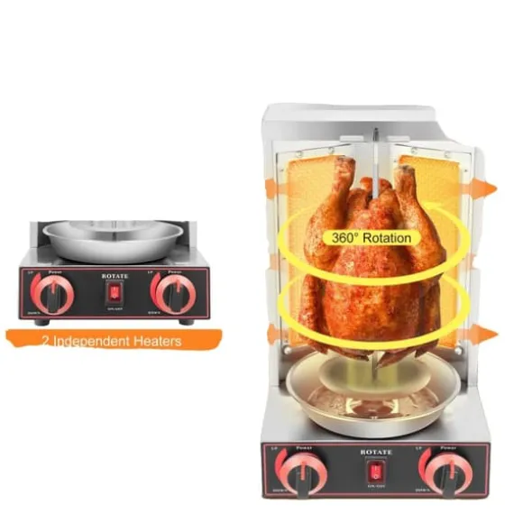 Grillmaskin, 3000W effekt, 360° roterbar, 12 kg kapacitet, rostfritt stål, infraröd uppvärmning