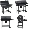 Grilltunna med hjul och bord svart stål 115x85x95 cm - Kolgrill - Kolgrillar - Home & Living