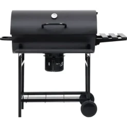 Grilltunna med hjul och bord svart stål 115x85x95 cm - Kolgrill - Kolgrillar - Home & Living