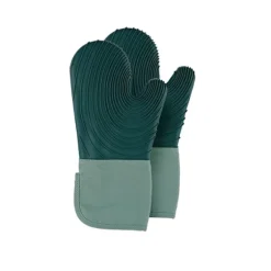 Gröna Värmebeständiga Ugnshandskar med Ribbad Design - Köksvantar (1 Par)