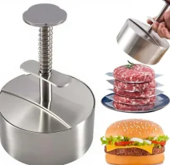 Hamburgarpress i rostfritt stål 304 – justerbar och hållbar köttpress , non-stick form för perfekta hamburgare