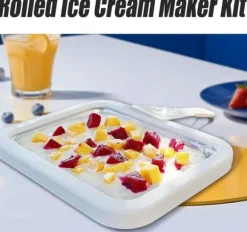 Hemmaglassrullmaskinset | Innehåller bricka och 2 skrapor för gör-det-själv mjukglass, gelato, sorbet - Vit