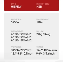 HiBREW 5-i-1 Multi-Capsule kaffemaskin, varm/kall, DG Cappuccino, NES, Liten kapsel, ESE Capsule, Malt kaffe, Flaska, 20 Bar, H2B White
