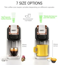 HiBREW 5-i-1 Multi-Capsule kaffemaskin, varm/kall, DG Cappuccino, NES, Liten kapsel, ESE Capsule, Malt kaffe, Flaska, 20 Bar, H2B White