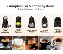 HiBREW 5-i-1 Multi-Capsule kaffemaskin, varm/kall, DG Cappuccino, NES, Liten kapsel, ESE Capsule, Malt kaffe, Flaska, 20 Bar, H2B White