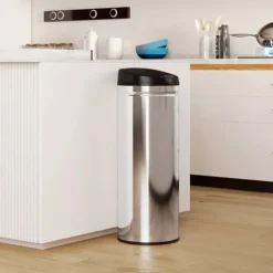 HOMCOM 50L Sensoravfallskorg i Rostfritt Stål - Beröringsfri och Mjukstängande - Silver/Svart - Kökskorg för Hygienisk Användning