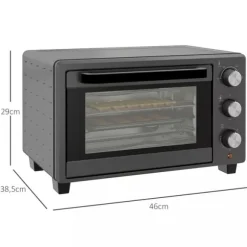 HOMCOM Miniugn 21L 1400W Justerbar Temperatur 100-230°C och Tid 60 min med Bakplåt och Galler i Rostfritt Stål, Grå