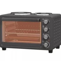 HOMCOM Miniugn med 2 Värmeplattor, 28L, 2600W, Svart Rostfritt Stål