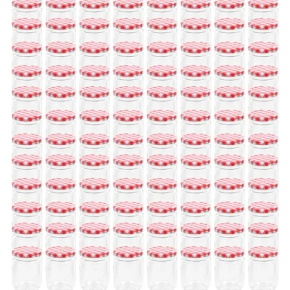 Honungsburkar - Living Syltburkar i glas med vita och röda lock 96 st 230 ml