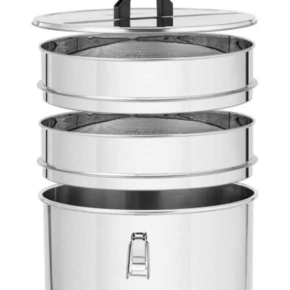 Honungssettler med sil, lock och ventil, STÅL, 50 l