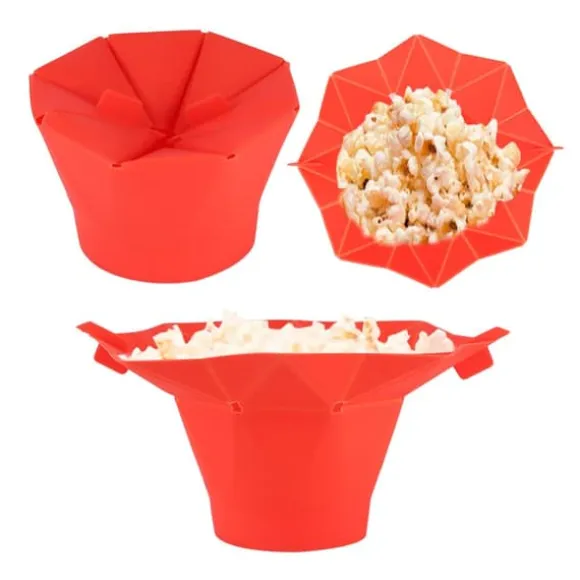 Hopfällbar mikrovågsugn popcornskål DIY silikon popcornmaskin hem köksverktyg röd