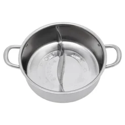 Hot Pot/Fonduegryta - Delad Yin-Yang - 32 cm - 304 Rostfritt Stål - Med Skedar - Militärgrön