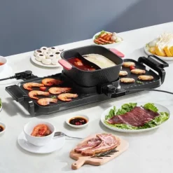 Hot Pot Grill 2300W, 2-i-1 Elektrisk, Rökfri med Avtagbar Kokplatta, Perfekt för Hem & Festbruk
