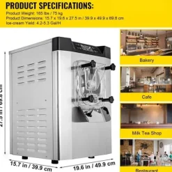 Hårdglassmaskin, Kommersiell 3,5-4,4 UK Gallon/H, Rostfritt Stål, Lång Livslängd, Energibesparande
