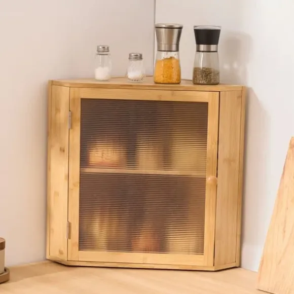 Hörnbrödlåda, Dubbelskiktad Förvaringsbehållare, Bambu Material, för Köksbänk