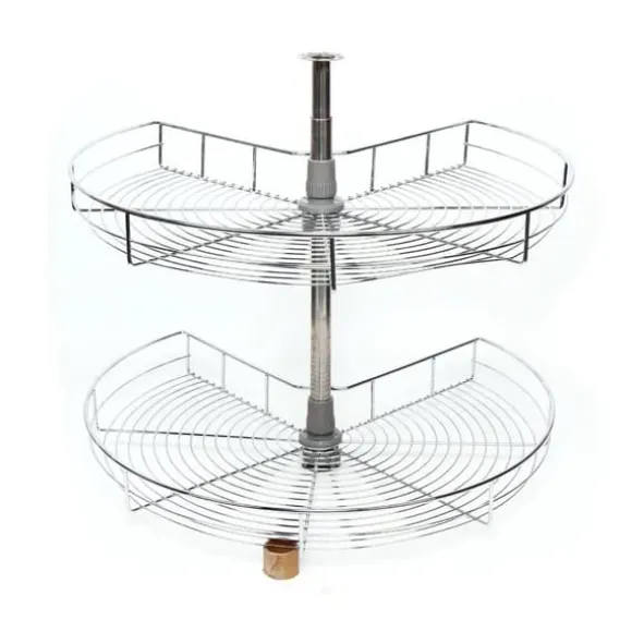 Hörnkarusell för köksskåp - Svängbar Halvcirkelkorg - 270° Rotation - Höjdjusterbar 71 cm - 2 Nivåer - Järn - Silver
