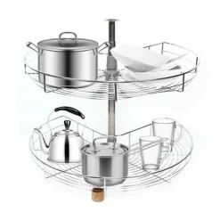 Hörnkarusell för köksskåp - Svängbar Halvcirkelkorg - 270° Rotation - Höjdjusterbar 71 cm - 2 Nivåer - Järn - Silver