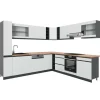 Hörnkök R-Line, 257 x 277 cm J-Shape, PT Ek, vit/antracit, Vicco